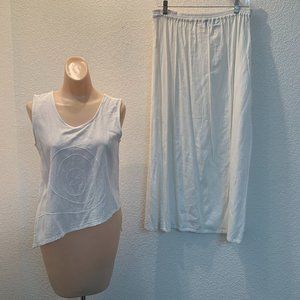 2 piece sleeveless skirt set white linen sz small